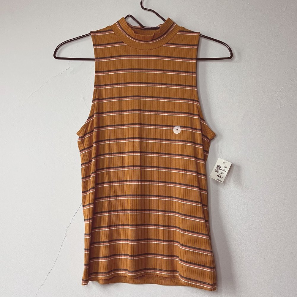 Aeropostale Sleeveless Striped  Tank Top, Mock Neck, Orange, Medium